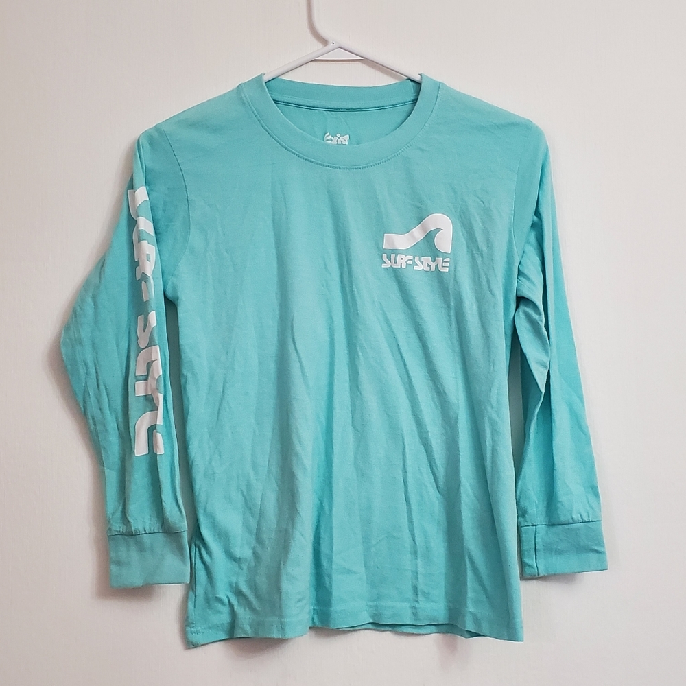 Surf Style Long Sleeve Shirt Kids Youth XL Aqua Robin's Egg Boy Girl Beach Skate